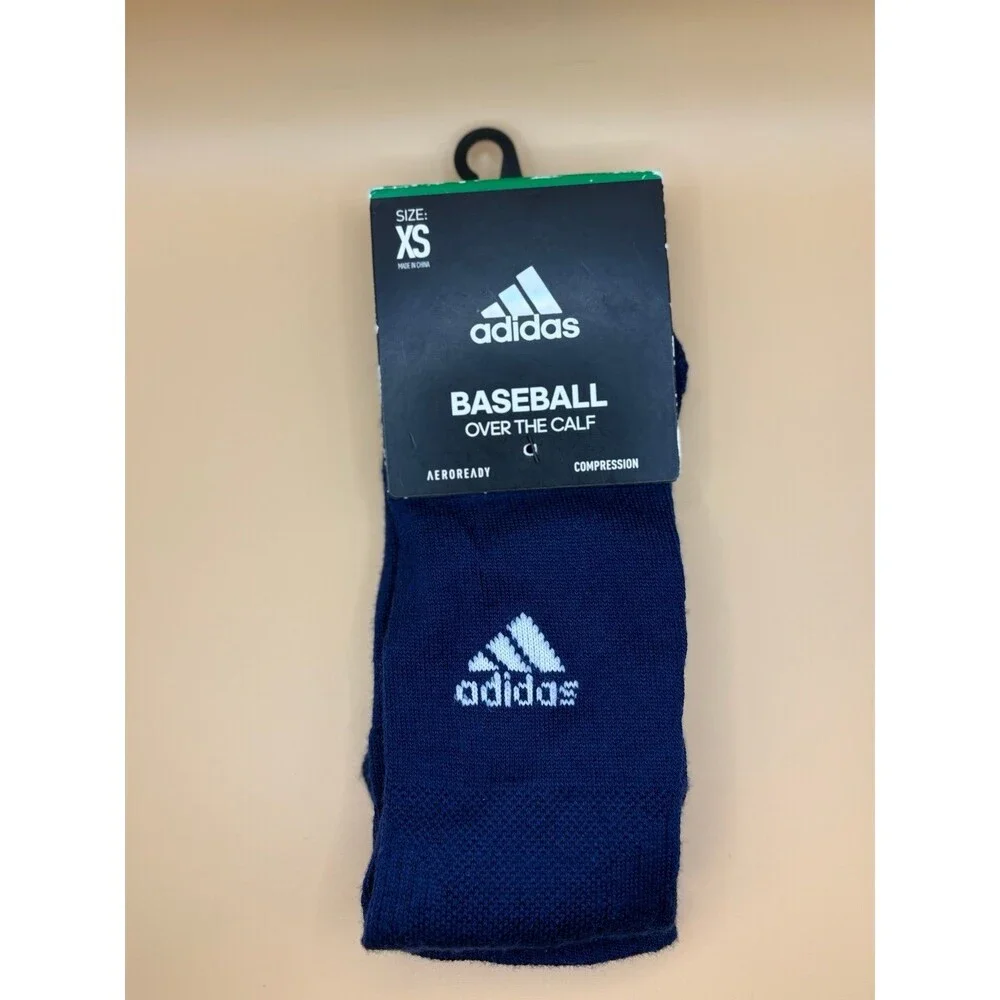 Adidas Over The Calf Baseball Socks Youth Sz 9C- 1Y‎ Compression Navy Blue NEW